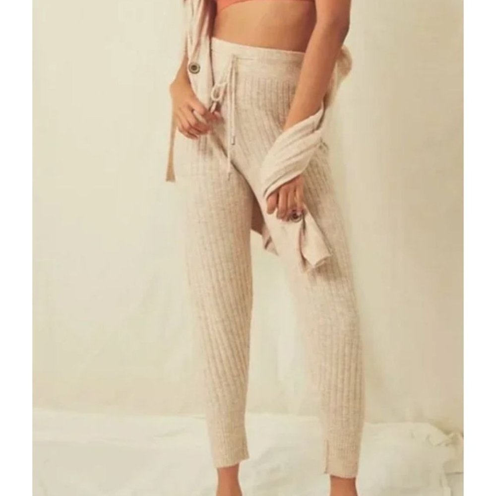 Free People Intimately Around the Clock Knit Lounge Jogger Beige Medium NWOT